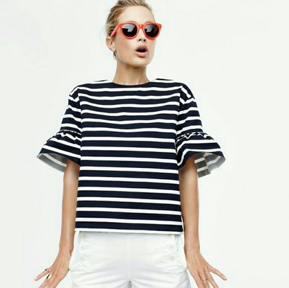 J. Crew Tops - J. Crew Ruffle sleeve striped top blouse